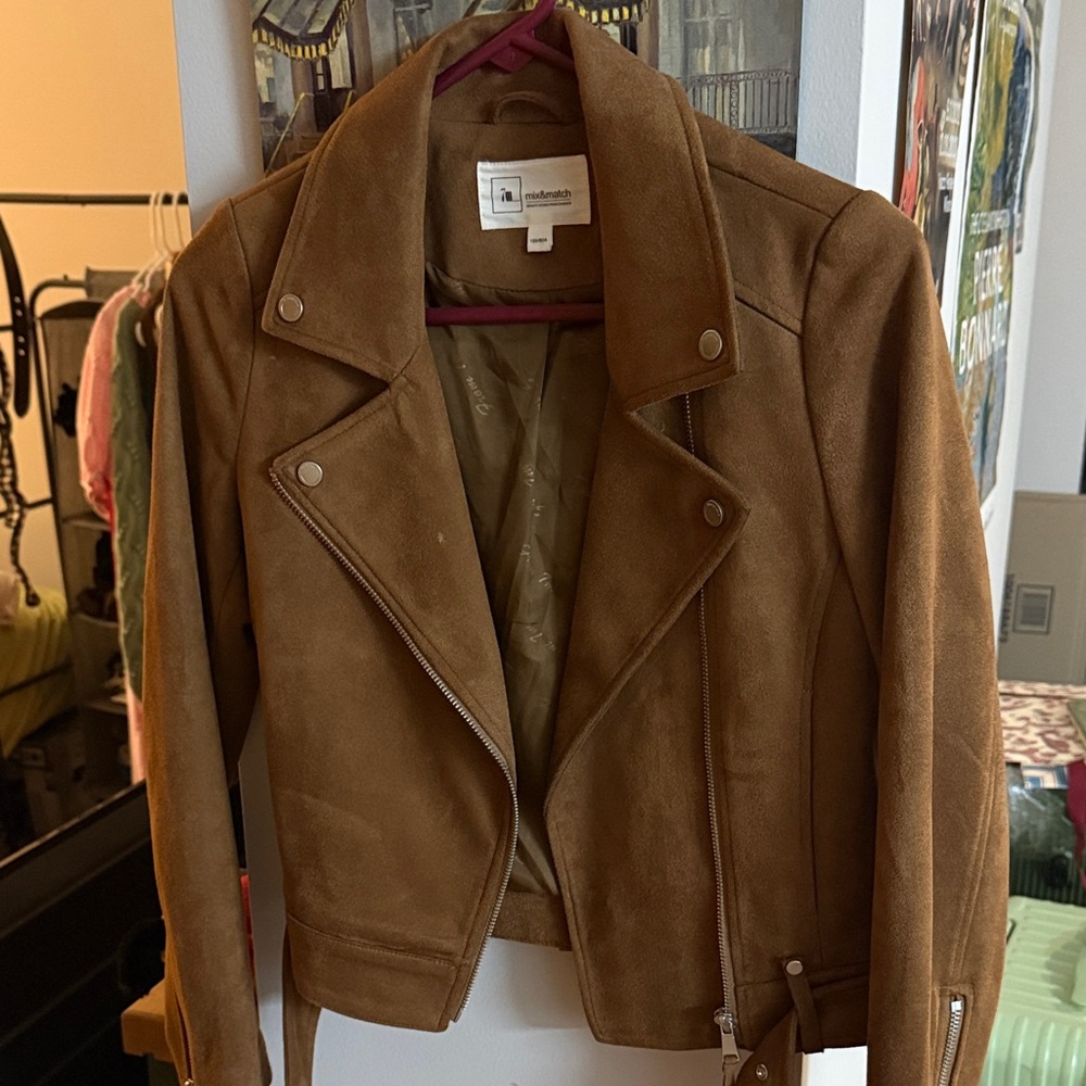 Women's Brown faux Suede Moto Jacket